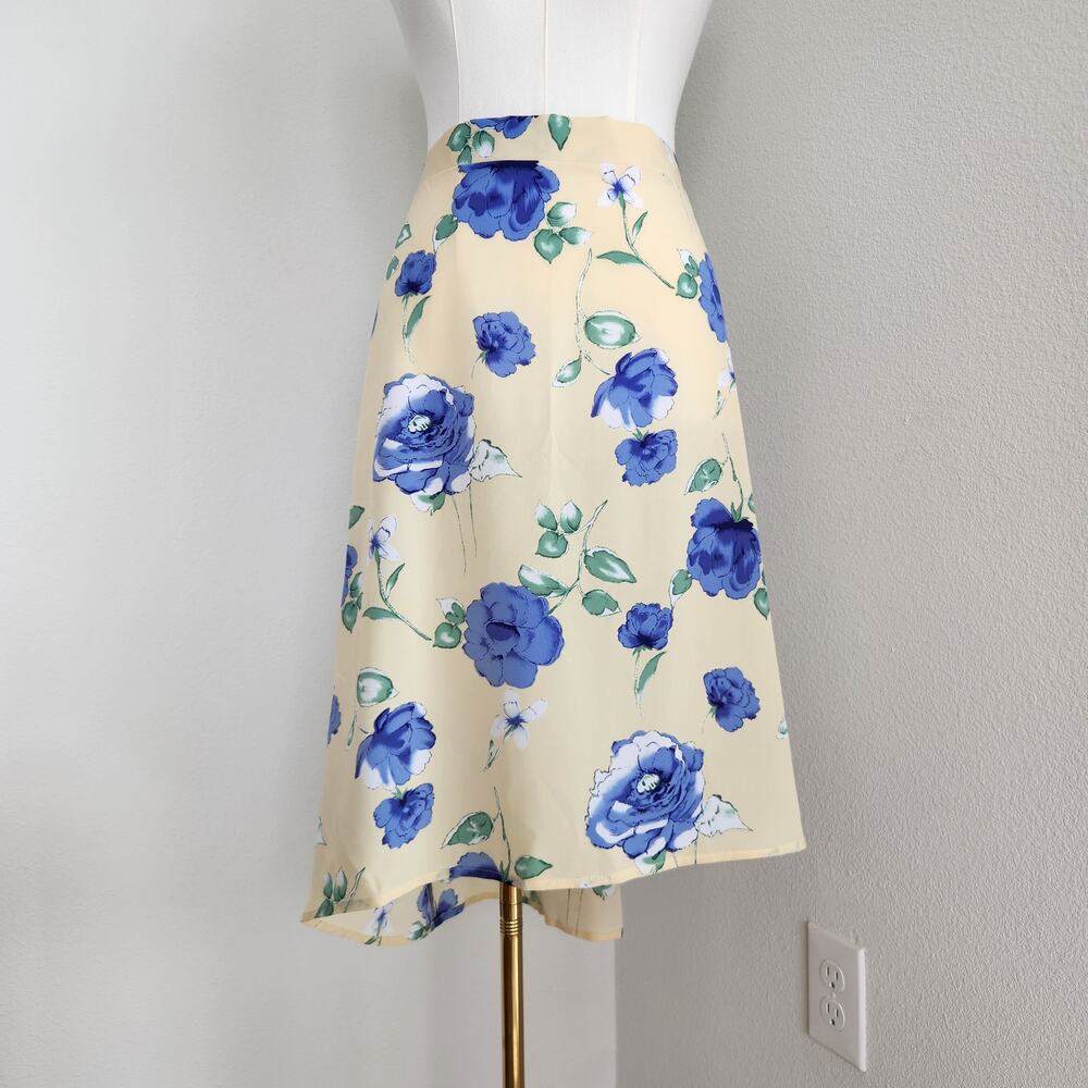 Vintage Y2K Yellow Blue Floral Asymmetrical Knee Skirt More Promises 2X 3X